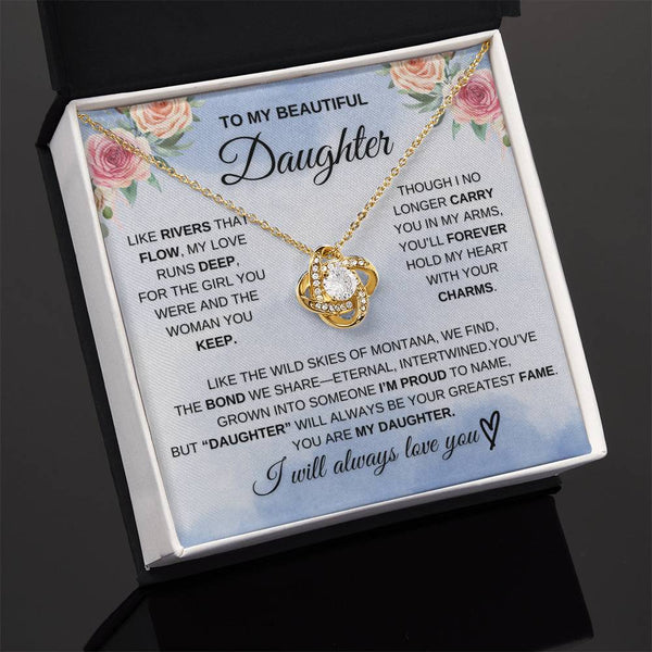 To My Beautiful Daughter – “Unbreakable Bond” Love Knot Necklace Gift Box Set