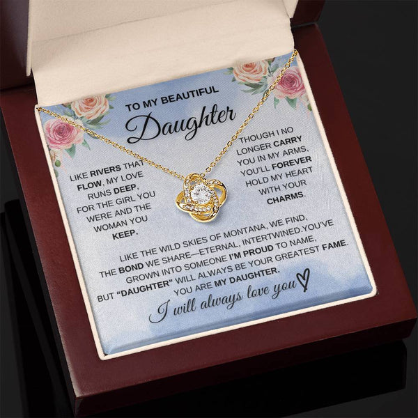 To My Beautiful Daughter – “Unbreakable Bond” Love Knot Necklace Gift Box Set