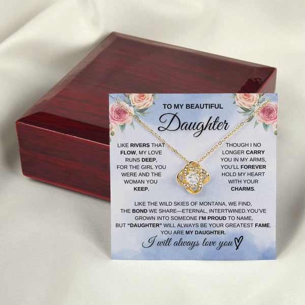 To My Beautiful Daughter – “Unbreakable Bond” Love Knot Necklace Gift Box Set