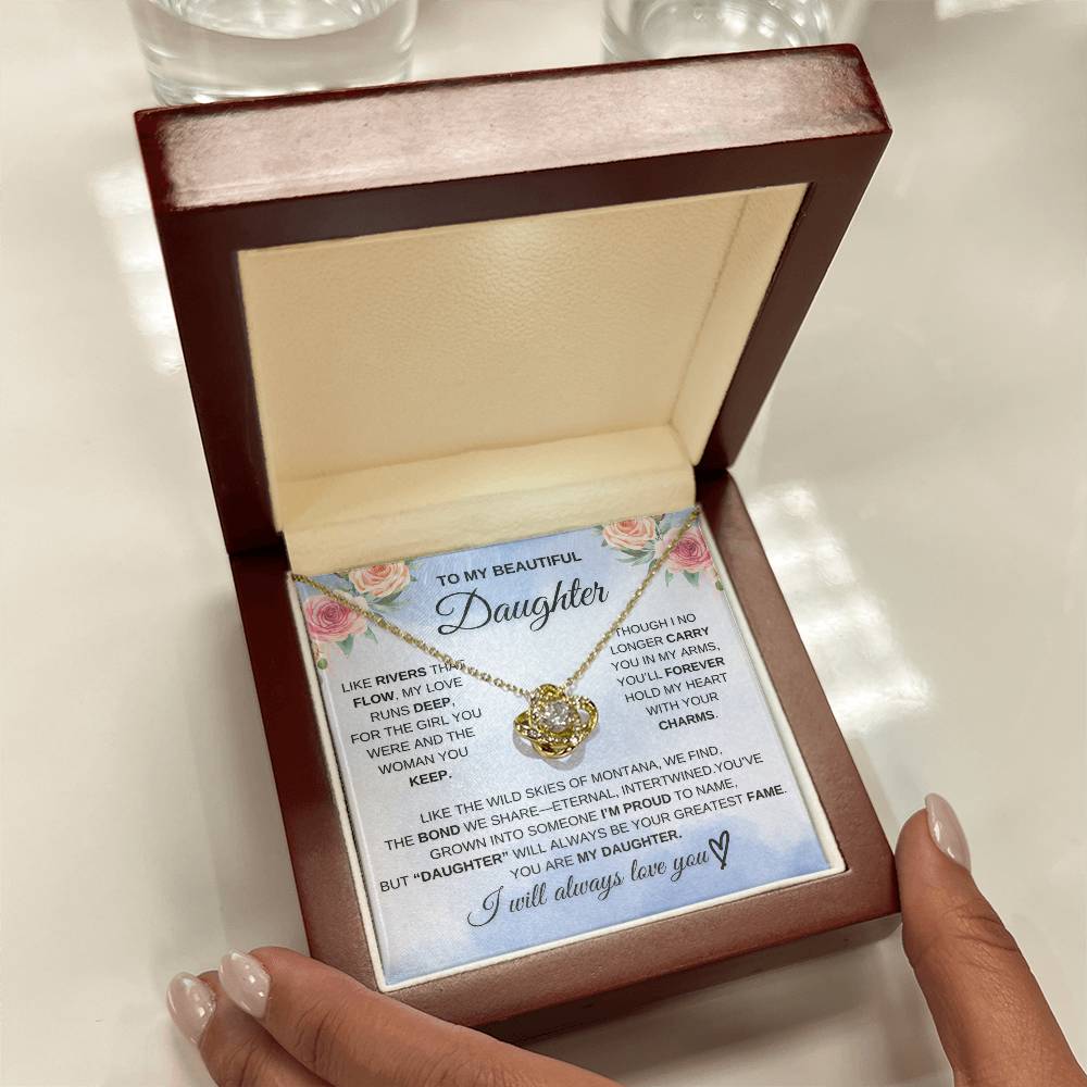 To My Beautiful Daughter – “Unbreakable Bond” Love Knot Necklace Gift Box Set