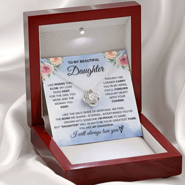 To My Beautiful Daughter – “Unbreakable Bond” Love Knot Necklace Gift Box Set