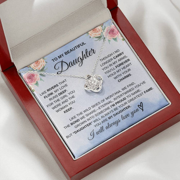 To My Beautiful Daughter – “Unbreakable Bond” Love Knot Necklace Gift Box Set