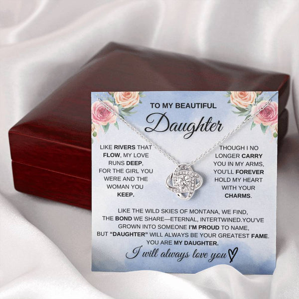 To My Beautiful Daughter – “Unbreakable Bond” Love Knot Necklace Gift Box Set